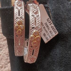 Judith Ripka Wide hoop White Sapphire 18k SS New